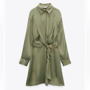 Belted satin effect mini dress